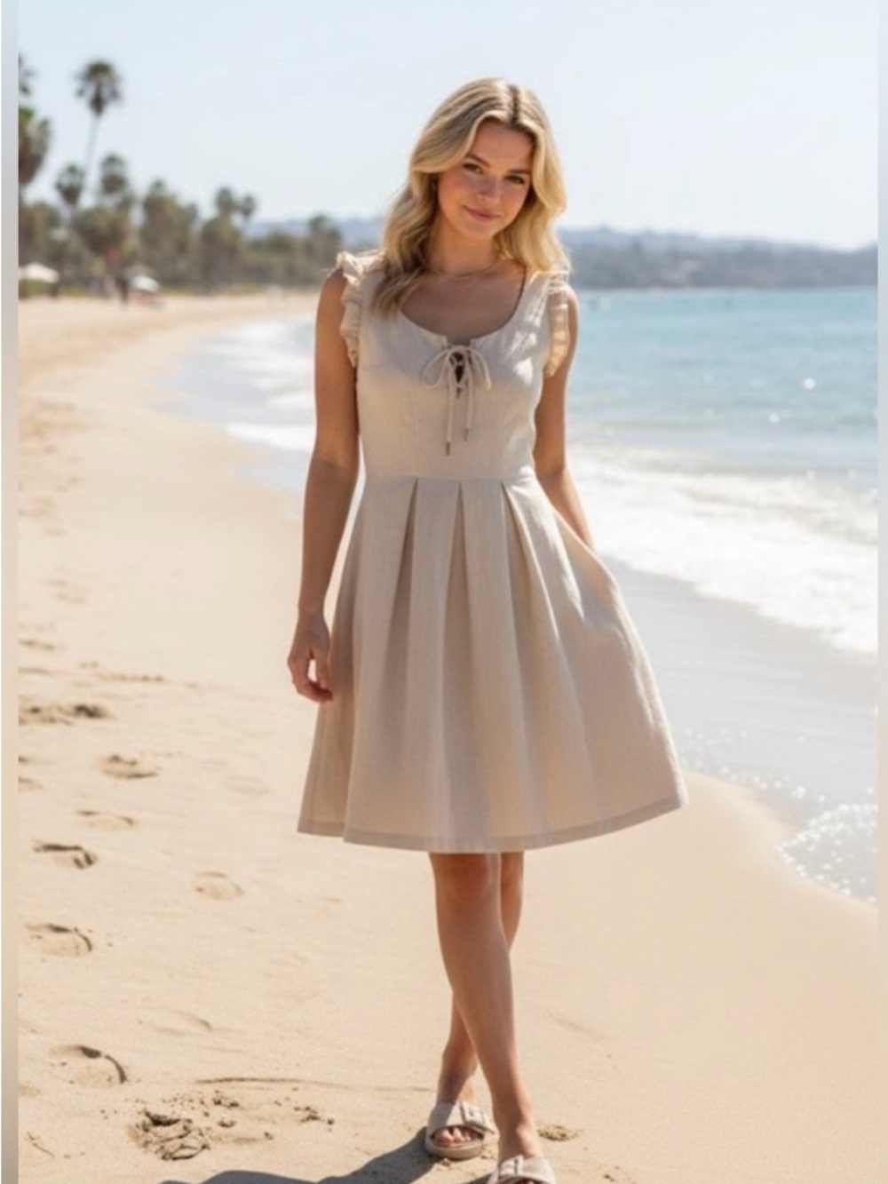 NWT- INC - TIE DETAIL KNEE-LENGTH FIT & FLARE DRESS- size 14